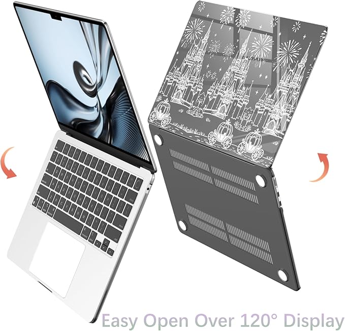 Compatible with MacBook Air 15 inch Case M5 M4 M3 M2 2026-2023 Release A3448 A3241 A3114 A2941, White Castle Carriage Protective Hard Shell Clear Black Cover for Mac Air 15.3 inch