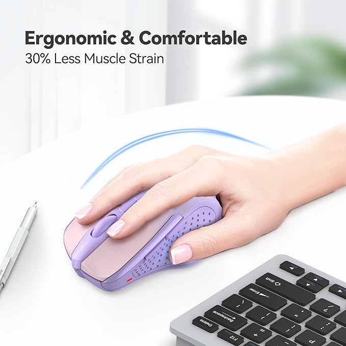 TECKNET Wireless Mouse, 2.4G Ergonomic Optical Mouse, Computer Mouse for Laptop, PC, Computer, Chromebook, Notebook, 6 Buttons, 24 Months Battery Life, 2600 DPI, 5 Adjustment Levels, Gradient Lavender