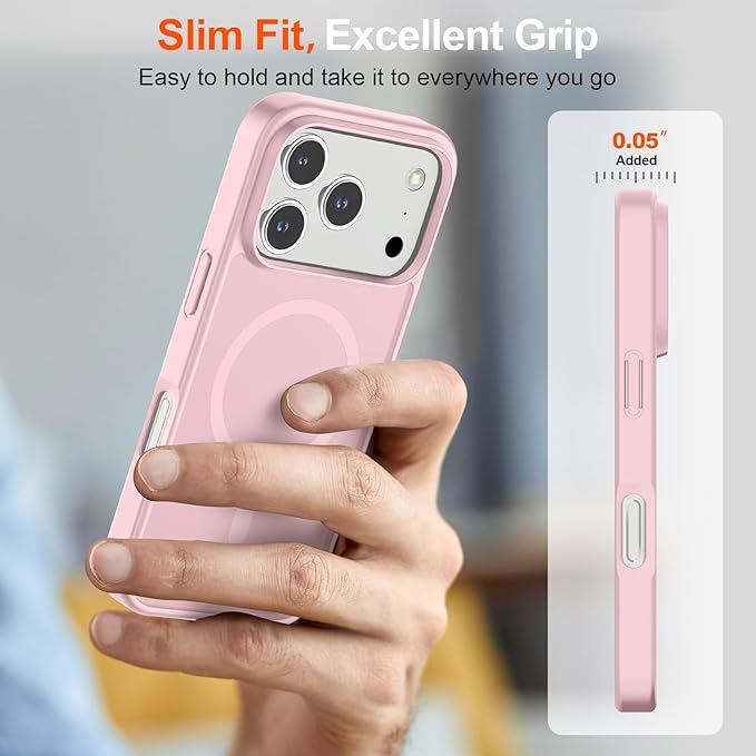 SUPFINE Magnetic for iPhone 17 Pro Case (Compatible with MagSafe)(Military Grade Drop Protection) Translucent Matte Shockproof with Anti-Fingerprint Phone Cover,Light Pink