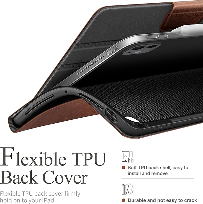 auaua Case for iPad Pro 13 Inch (M5/M4) 2025/2024, with Pencil Holder and Pocket, Multiple Viewing Angles, Magnetic Closure, Auto Sleep/Wake (Brown)