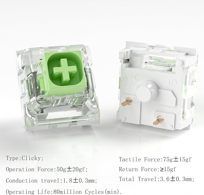 Kailh Box Jade Switches for Mechanical Gaming Keyboard,3-Pin 50gf Clicky/lubed/Dust&Waterproof Switches(90Pcs,Kailh Box Jade)