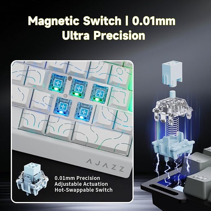AJAZZ AK029 One-Handed Gaming Keyboard, 29 Keys Wired Keypad, SOCD & DKS, Magnetic Switch, 8KHz Polling, Web Driver Customizable, Portable for Editing/Travel, Aluminum Plate, White Contour Line