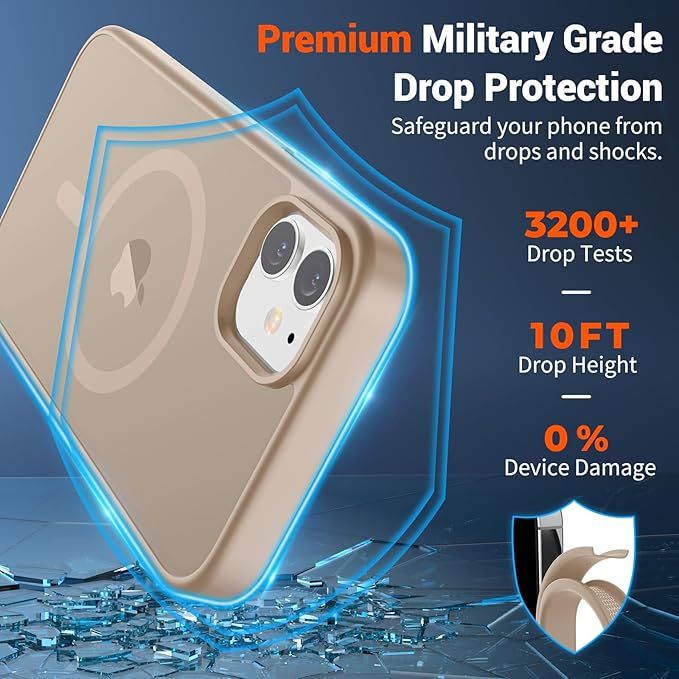 SUPFINE Magnetic for iPhone 12 Case/iPhone 12 Pro Case (Compatible with MagSafe)(Military Grade Drop Protection) Translucent Matte with Anti-Fingerprint Phone Case,Desert Gold