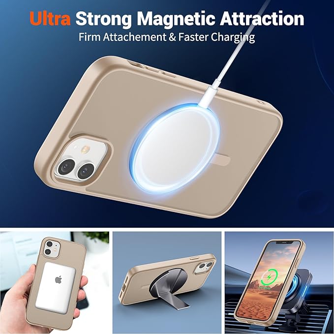 SUPFINE Magnetic for iPhone 12 Case/iPhone 12 Pro Case (Compatible with MagSafe)(Military Grade Drop Protection) Translucent Matte with Anti-Fingerprint Phone Case,Desert Gold