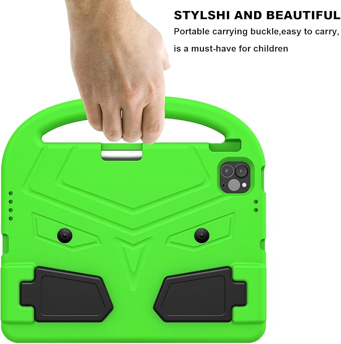 Kids Case for Apple iPad Air 11 inch M3/M2 & iPad Pro 11 inch M5/M4 (2025/2024) with Pencil Holder/Handle/Kickstand Lightweight Soft EVA Foam Shockproof Stand Girls Boys Cover, Green Bird