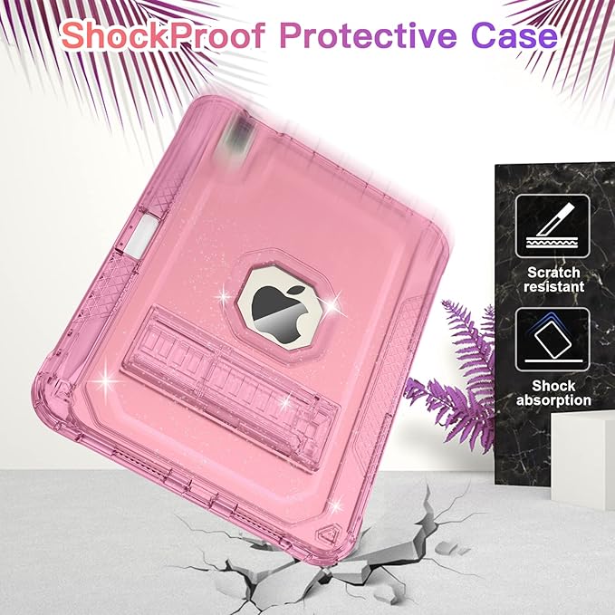 ZoneFoker Case for iPad mini A17 Pro, for iPad mini 7th/6th Generation Case 8.3 inch 2024/2021 with Pencil Holder/Stand, Slim Cover for i Pad Mini 7/6 (Clear Glitter Pink)