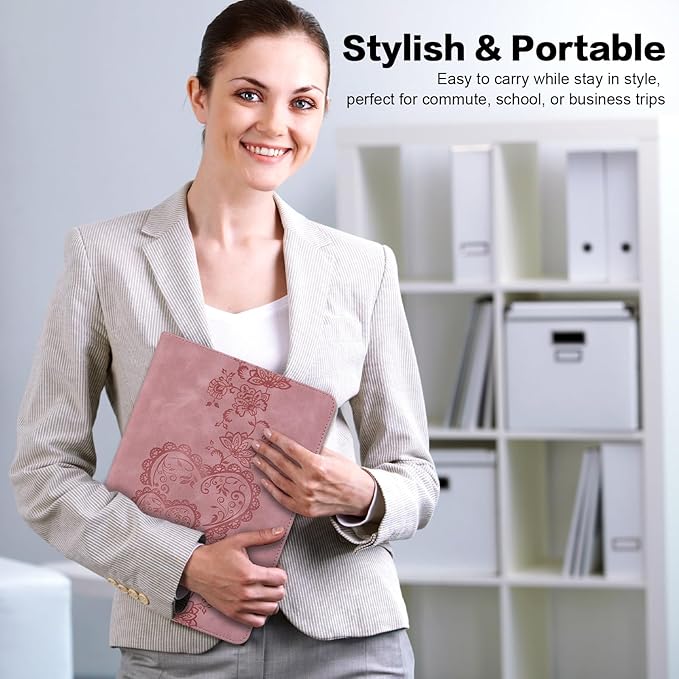 Case for iPad (A16) 11th Generation 11 Inch (2025), iPad 10th Generation 10.9 Inch (2022), Embossed PU Leather Case with Elastic Band, Pencil Holder & Card Slots - Pink