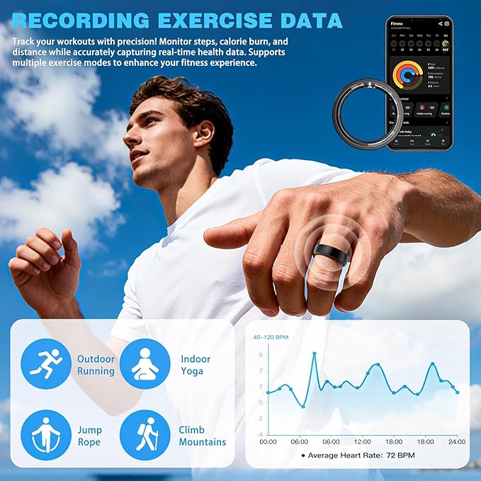 Smart Ring for Women & Men, Activity Tracker Ring, Heart Rate Monitor, Sleep Monitoring, Step Counting, Calorie Pedometer, No Subscription Fee, iOS Android (Black 10)