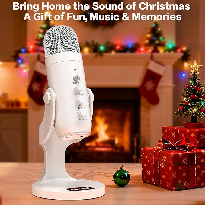 ZealSound Podcast Microphone for iPhone PC & Android, Noise Cancellation Mic with Gain Knob, Volume Adjustment & Mute Button, Monitor & Echo, for ASMR Podcasting Recording YouTube & TikTok - K66 White