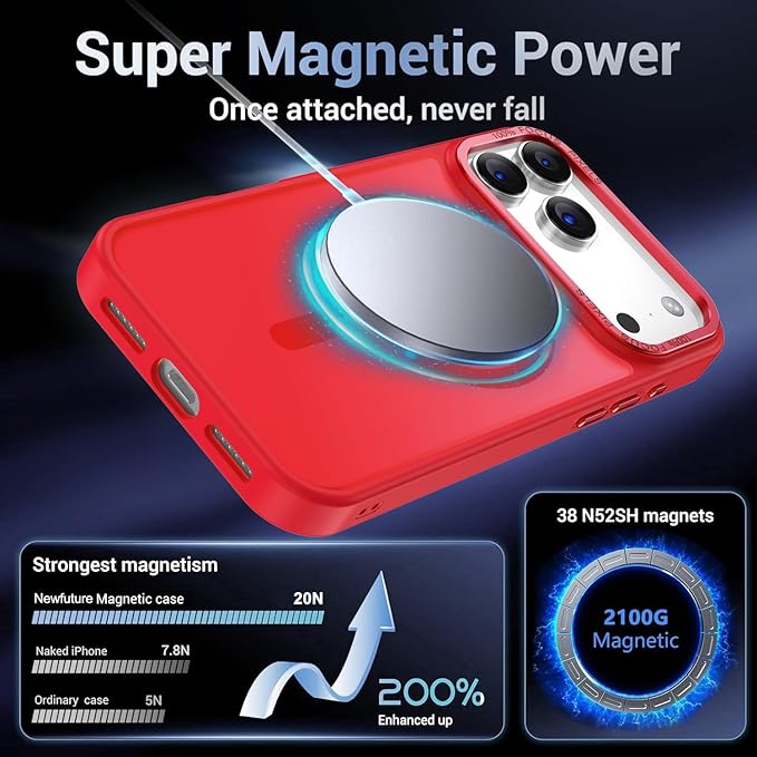Newfuture Magnetic for iPhone 17 Pro Case [Compatible with Magsafe] [Military Grade Drop Protection] Translucent Matte Anti-Scratch Shockproof Protective Phone Case for iPhone 17 Pro 6.3 Inch, Red