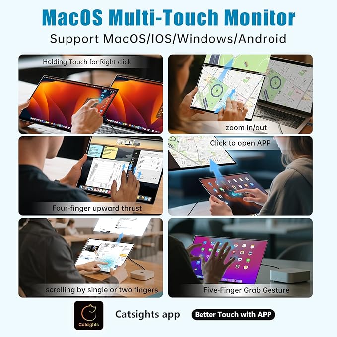 15.6 inch Portable Monitor Touchscreen for Mac FHD 1080P Touch Screen Monitor Equipped with USB-C/HDMI Ports VESA Stand HDR IPS Panel Multi-Touch Support for MacOS iOS Laptop PC Switch