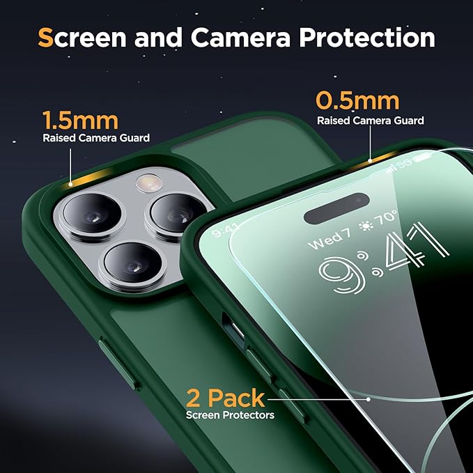 Miracase Magnetic Series Designed for iPhone 14 Pro Max Case [Compatible with MagSafe] [with 2X Screen Protectors] Anti-Fingerprint, Magnetic Phone Case for iPhone 14 Pro Max 6.7 inch - Dark Green