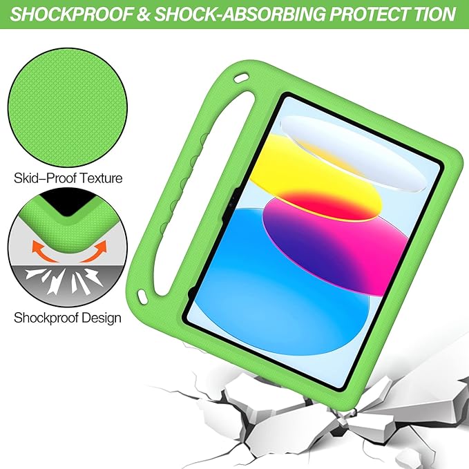 for iPad A16 Case 11th Generation 2025 11 Inch, iPad 10th Generation 10.9" 2022 Case, Kids Friendly Lighweight EVA Foam Shoulder Strap Shockproof Stand Cover for Girls Boys, Green