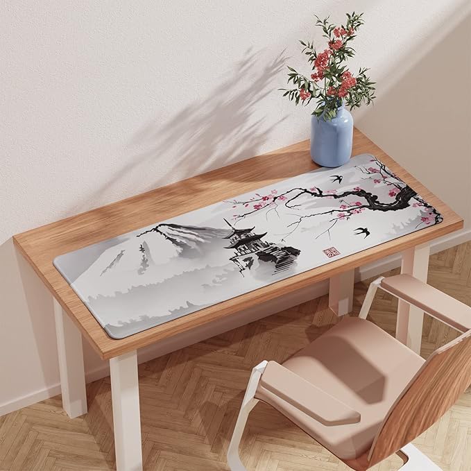 ETZ Japanese Cherry Blossom Mouse Pad (31.5 × 11.8 × 0.12 inch) Extended Large Mouse Mat Desk Pad, Stitched Edges Mousepad,Non-Slip Rubber Base,Gaming Mouse Pad