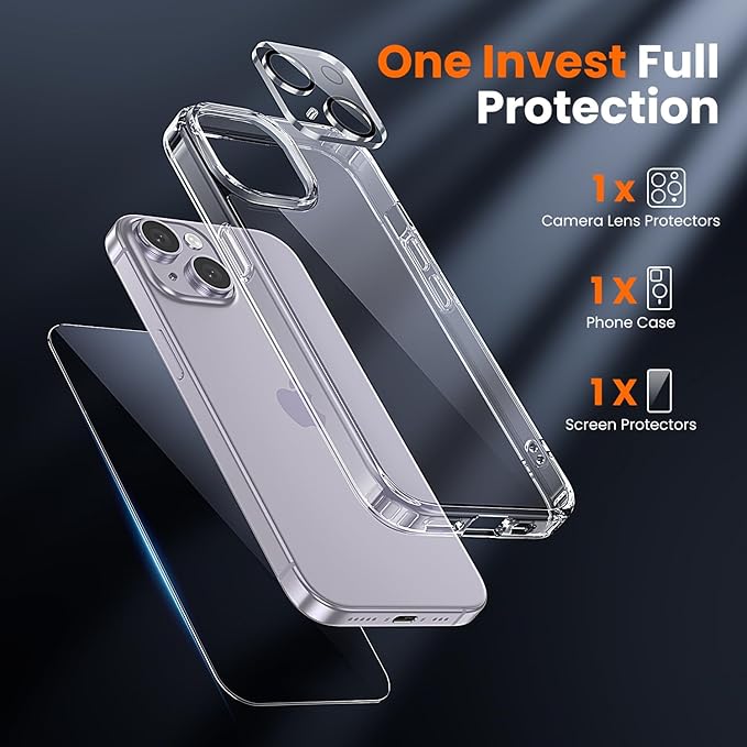 toushion 3 in 1 for iPhone 14 Case Clear,[Yellowing-Resistant Acrylic Back] Screen Protector *1 & Camera Lens Protector*1, Shockproof for iPhone 14 Phone Case 6.1 inch Clear