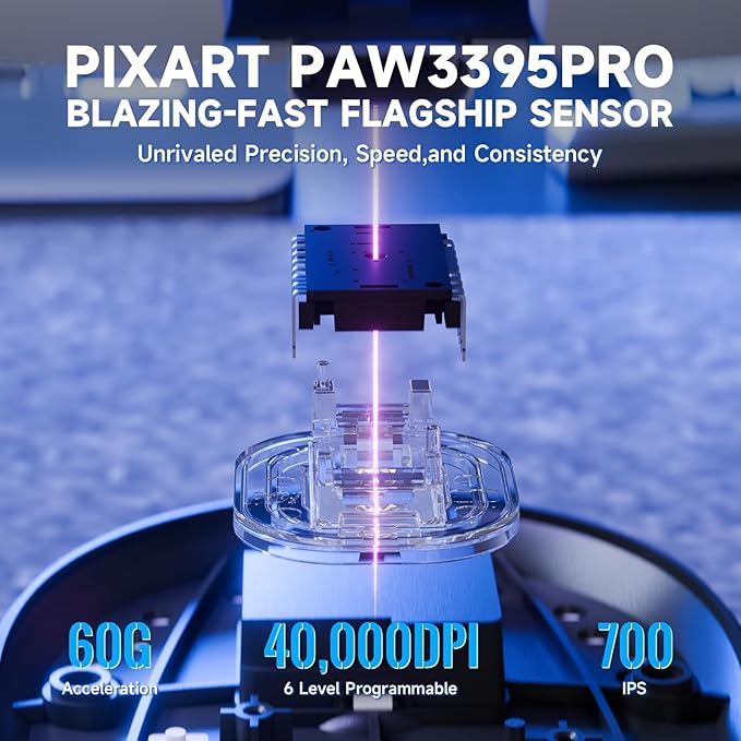 ATTACK SHARK X8 PRO 8K Wireless Gaming Mouse,PAW 3395PRO Sensor,40K DPI,Tri-Mode,55g Ultra-Light,Broadcom 52840 MCU Chip,Programmable Mice with Coiled Cable for PC/MAC/Win-White&Tape