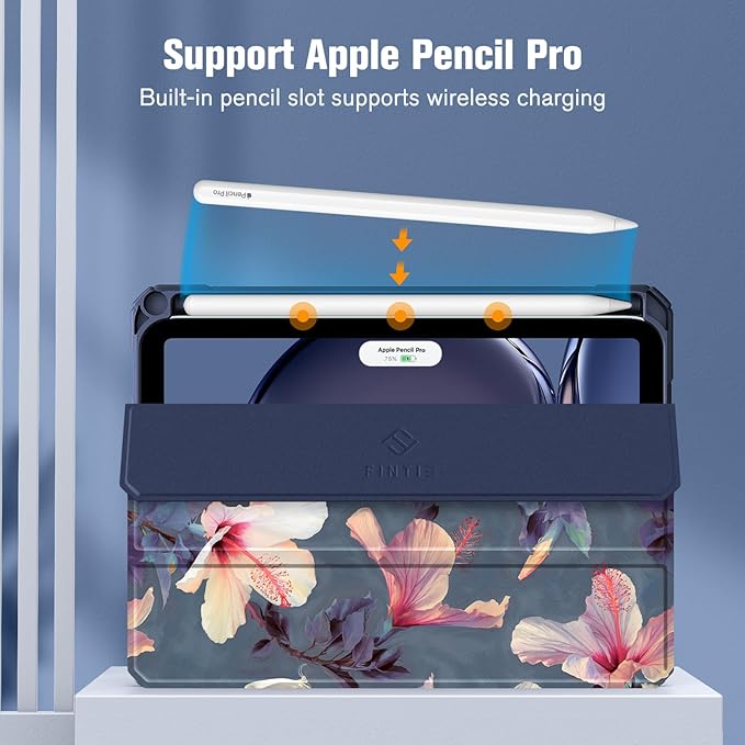 Fintie Hybrid Slim Case for iPad Mini 7 (A17 Pro, 7th Generation) 2024 / iPad Mini 6 (6th Gen) 8.3 Inch, [Built-in Pencil Holder] Shockproof Cover Clear Transparent Back Shell, Hibiscus