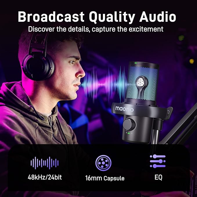 MAONO Wireless/USB Microphone for PC, Condenser Gaming Mic with Software AI Voice Change,3-Level Noise Cancellation,Custom RGB, for Streaming Recording Podcast PS5 PS4 Twitch YouTube, DM40 Pro