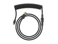 Ranked Coiled Keyboard Cable | Handcrafted Double-Sleeved Braided Cable | USB Type C to A | 5-Pin Aviator Connector for Custom Mechanical Gaming Keyboard | Support Fast Charge 20W (Black)
