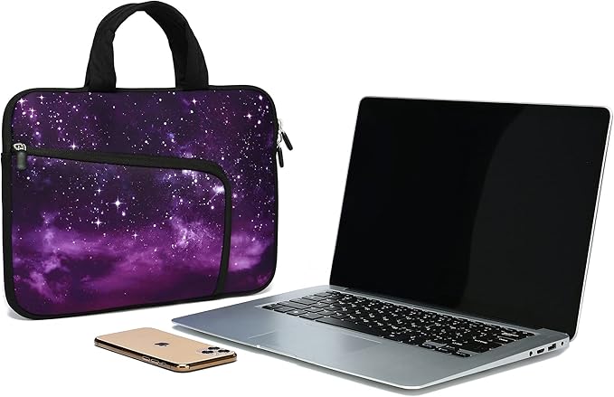 14 15 15.4 15.6 inch Laptop Handle Bag Computer Protect Case Holder Notebook Sleeve Neoprene Cover Soft Carrying Case with Extra Pockets for Dell Lenovo Toshiba HP Chromebook ASUS Acer(Purple Galaxy)