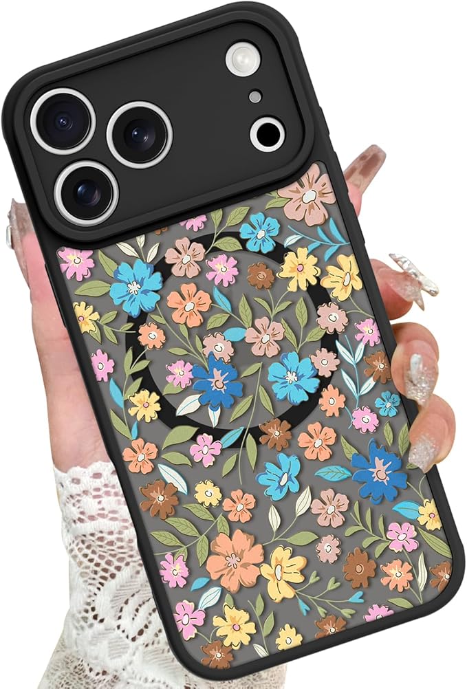KANGHAR Case Compatible with iPhone 17 Pro Flower Pattern [Compatible with Magsafe] Cute Colorful Blooming Florals Protective Magnetic Case for Girls Women 6.3"