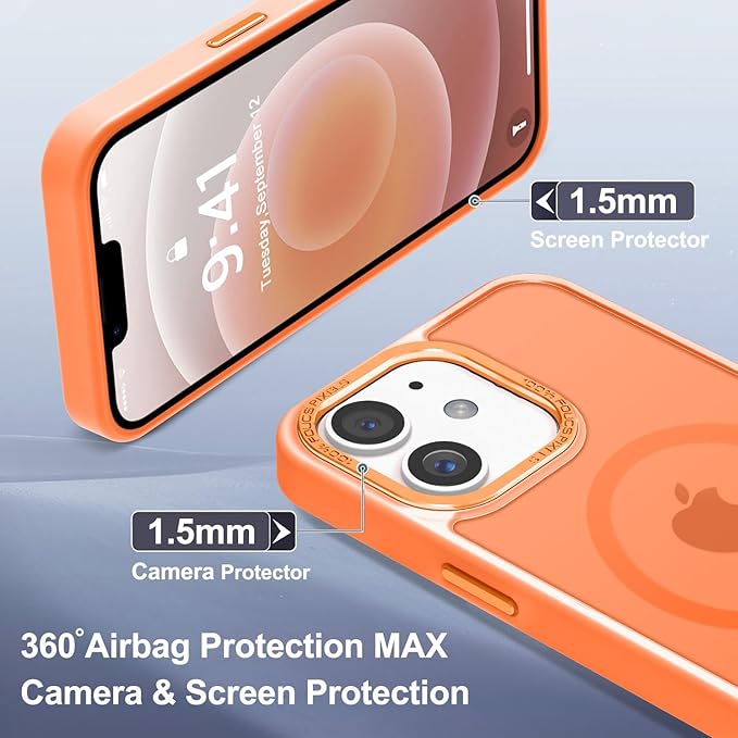Newfuture Designed for iPhone 12 Case/iPhone 12 Pro Case with Magnetic [13 FT Military Drop Protection] [Compatible with Magsafe] Translucent Shockproof with Anti-Fingerprint Phone Case, Orange