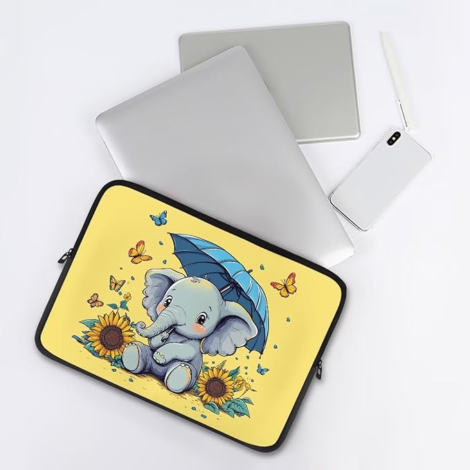Sunflower Elephant Computer Sleeve for Women Laptop Sleeve 15inch Neoprene Laptop Covers with Padded Compartment Lap Top Case Teen Girls Cute Computer Carrying Bag
