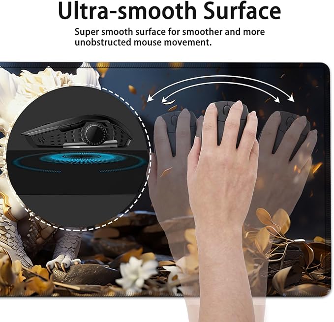 Large Mouse Pad, 31.5 x 11.8in Extended Gaming Mouse Pad with Stitched Edges, XXL Mousepad Protector Non Slip Rubber Base for Office and Home Writing Mat, Cute Little White Dragon Pattern Desk Mat