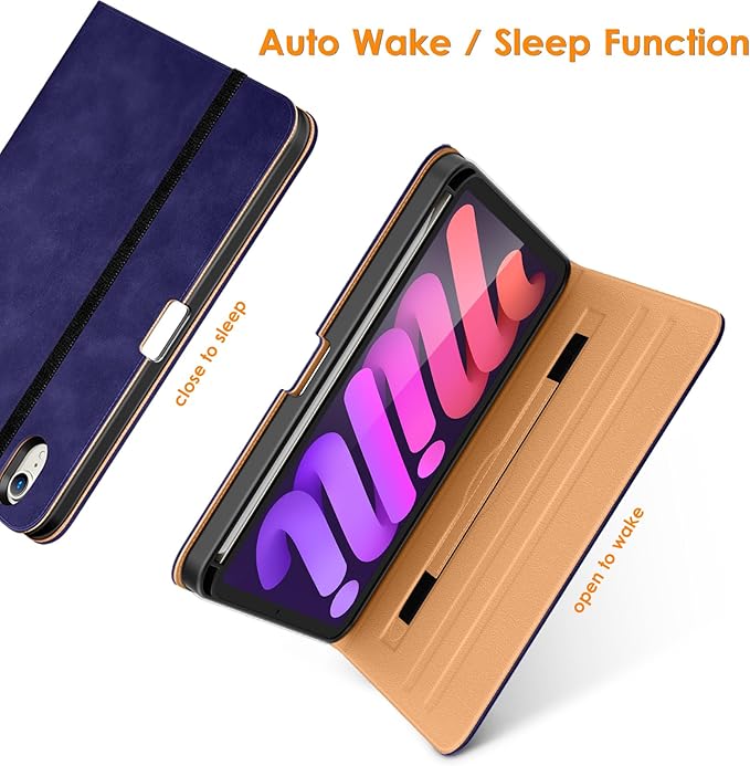 DTTO for iPad mini 7th (A17 Pro) 2024/iPad Mini 6th Generation Case 2021 8.3 Inch, Premium Leather Business Folio Stand Cover for Mini 7/6 with Pencil Holder-Multiple Viewing Angles, Deep Blue