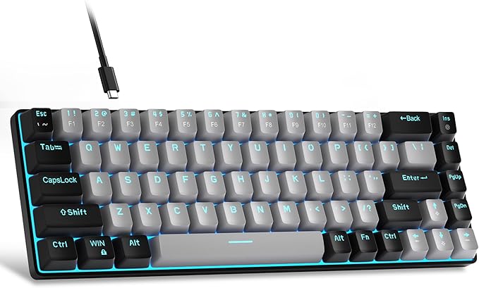MageGee Portable 60% Mechanical Gaming Keyboard, MK-Box LED Backlit Compact 68 Keys Mini Wired Office Keyboard with Blue Switch for Windows Laptop PC Mac - Grey/Black