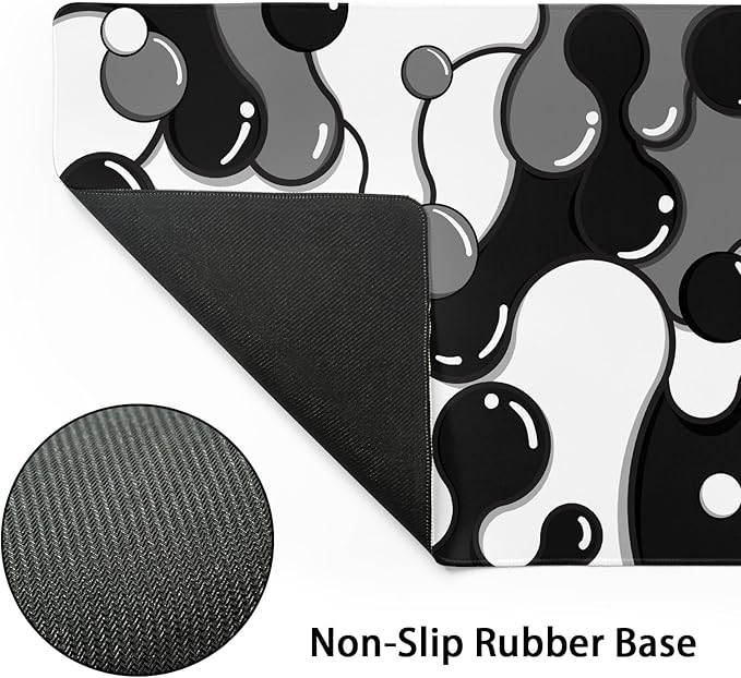 Black White Grey Mouse Pad XL Anime Cool Geometric Japanese Extended Desk Mat 80X30cm Non-Slip Rubber Base Stitched Edge Large Mousepad for Desk Gaming Laptop Desktop,31.5×11.8 Inch