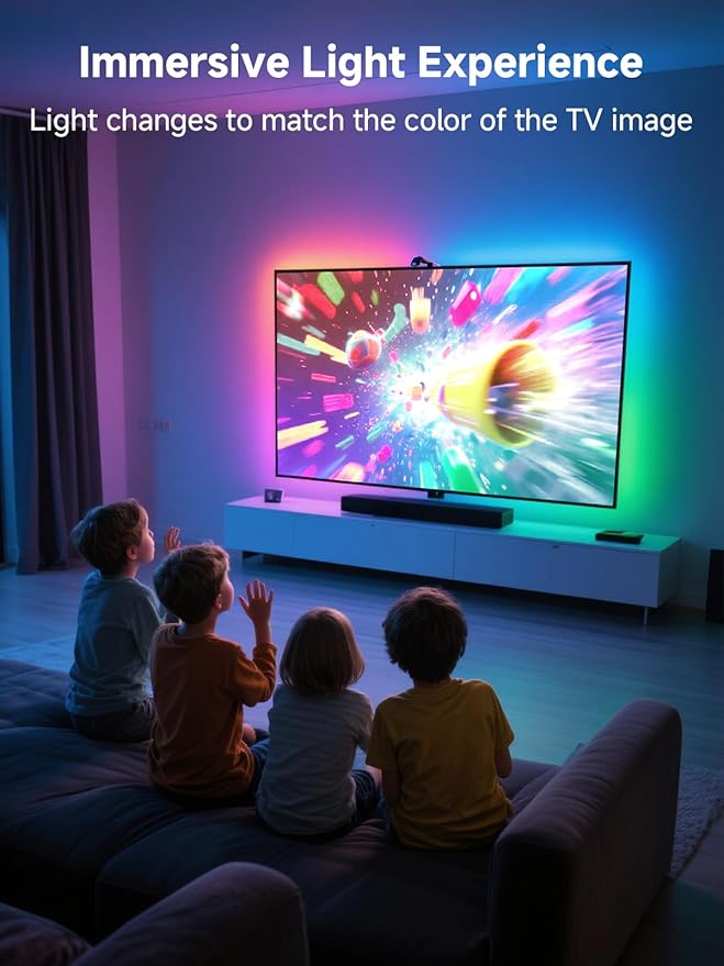 GIPOYENT TV LED Backlight Sync to Screen, 10.5FT RGB LED Lights that Change with for 32-50 InTV& PC Monitors, Music Sync LED Light with Smart App Control Adapt to TV Content