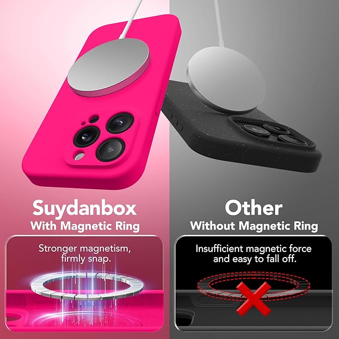 Magnetic for iPhone 14 Pro Max Case, Compatible with MagSafe, [Full Camera Protection][Screen Protector] Silicone Shockproof Protective Phone Case for iPhone 14 Pro Max 6.7", Hot Pink