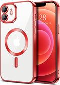Hython Magnetic Clear for iPhone 12 Case with Camera Lens Protector [Compatible with MagSafe] Luxury Plating Edge Slim Soft TPU Cover Protective Phone Case for iPhone 12 6.1", Red