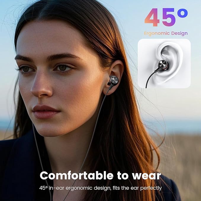 MOSWAG Wired Earbuds with Microphone, 3.5mm in-Ear Headphones with Noise Isolating Fit & Clear Sound, Comfortable Ergonomic Earpieces for Phone Calls, Music, and Online Classes