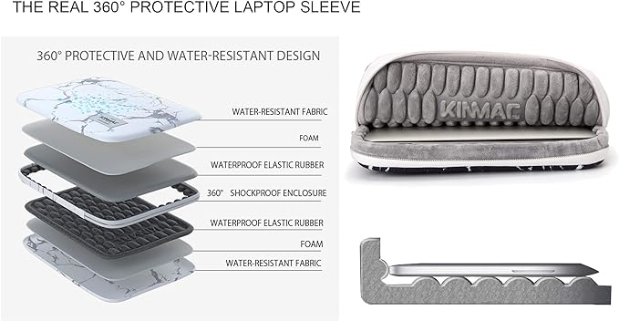 Kinmac 360° Protective Laptop Sleeve Case Bag Cover with Handle for MacBook Pro 16 inch,16 inch HP,Lenovo,Dell,ASUS,Acer Ultrabook and Business Laptop (Black Marble)
