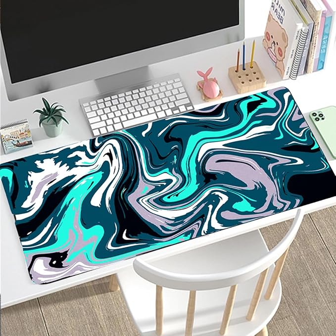 Rcege Large Mouse Pad for Desk - Gaming Mouse Pad with Stitched Edges, Anti-Slip Base for Keyboard and Mouse(Abstract Green, 23.6L x 11.8W inches)
