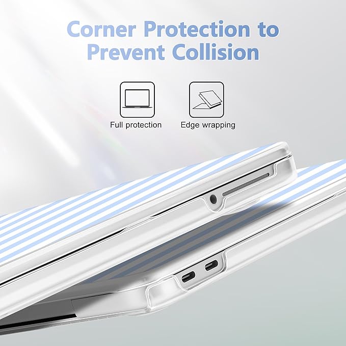 Case for 2026 MacBook Neo 13-inch Laptop with Liquid Retina Display, Release Model A3404, Sturdy Plastic Hard Shell Case + Keyboard Cover + Trackpad Film + Dust Plug, Blue & White Stripes
