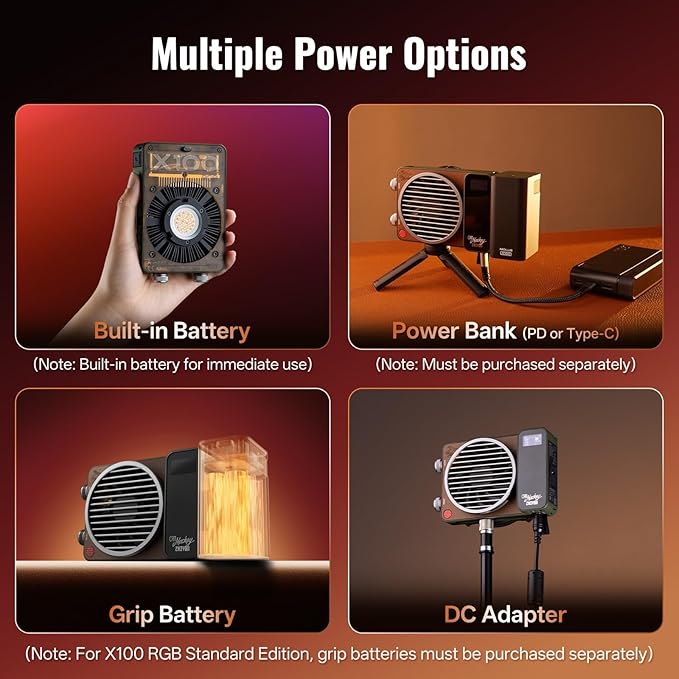 ZHIYUN MOLUS X100 RGB PRO V2 100W Full Color Portable RGB Video Light Continuous Output Lighting with PD Fast Charging,CRI 95+, APP Control 384g for Youtuber Tiktok
