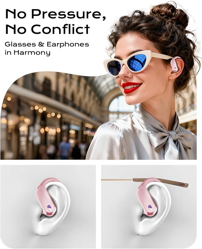 KTGEE Bluetooth Earbuds with Ear Hooks, Wireless Sport Headphones with LED Display Charging Case, HiFi Stereo, Noise Cancelling, IPX7 Waterproof, in-Ear Workout Earphones with Mic-Coral
