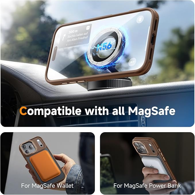 Magnetic 3 in 1 for iPhone 17 Pro Max Case, [Omni-Directional Protection] with 1x Screen Protector + 1x Camera Cover, [Seamless Work with Magsafe] Protective Silm Case for iPhone 17 Pro Max Brown