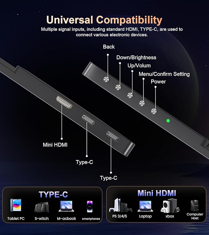 4K Portable Monitor - 15.6" UHD 3840 * 2400 16:10 450 Nits 135% sRGB IPS Screen with 2 USB-C & HDMI Ports for Laptop/Mac/PC/PS5/Xbox with Speakers Stand,VESA Compatible(Metallic Black)