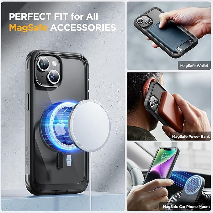 Miracase Magnetic for iPhone 14 Case 6.1",Full-Body Bumper, [Bubble Free] Built-in Tempered Glass Screen Protector+Lens Protector,Compatible with MagSafe,No Gap,Drop Proof Phone Case 14 Cover,Black