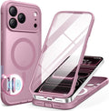 BERFY for iPhone 17 Pro Max Case, Compatible with MagSafe, Built-in Glass Screen Protector, Camera Protection, Shockproof Full Body Phone case 6.9", Translucent Palevioletred