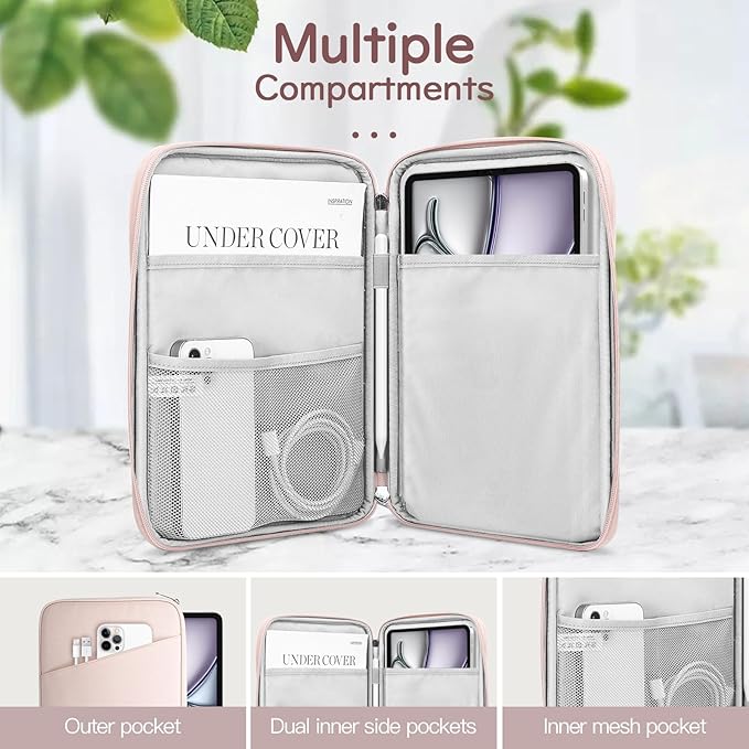 Dadanism 13 Inch Tablet Sleeve Bag Carrying Case for iPad Pro 13" M5/M4 2025/2024, iPad Air 13" M4/M3 2026/2025, iPad Pro 12.9", Galaxy Tab S10+/S9 FE+/S9+ 12.4", Remarkable Paper Pro 11.8", Pink