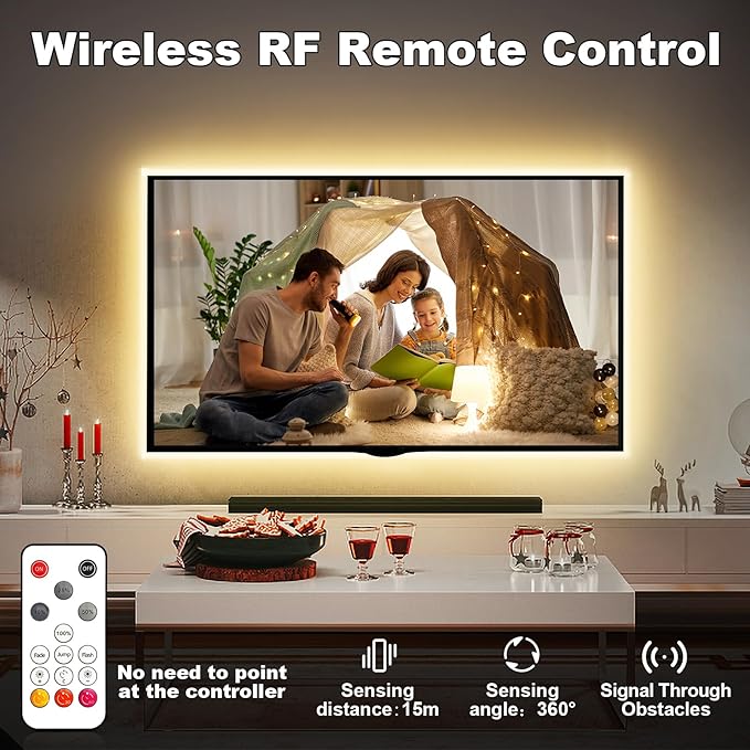 Tatazone White COB Led Strip Lights Max with RF Remote, 32.8ft 2700K CRI93+ Dimmable Warm White COB Light Strip, Adhesive Indoor COB Led Lights for Living Room, Shelf, Cabinet