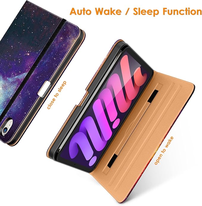 DTTO for iPad mini 7th (A17 Pro) 2024/iPad Mini 6th Generation Case 2021 8.3 Inch, Premium Leather Business Folio Stand Cover for Mini 7/6 with Pencil Holder-Multiple Viewing Angles, Galaxy