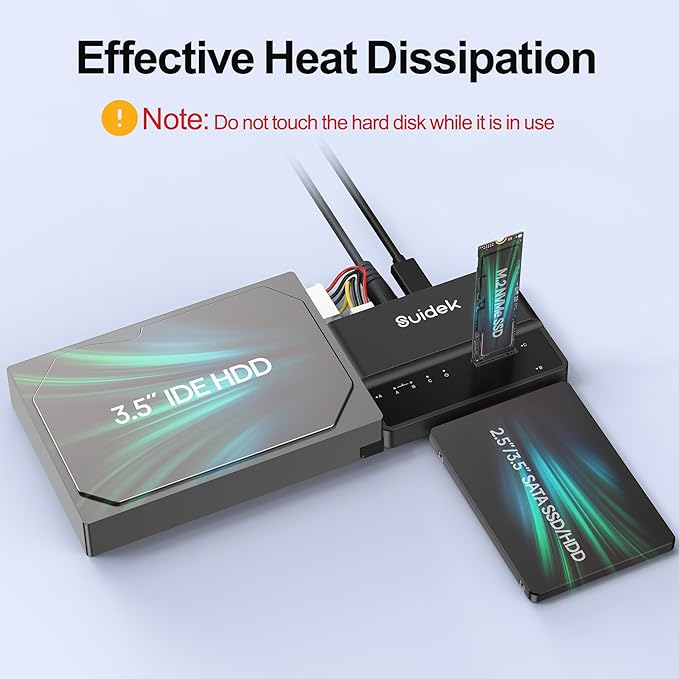 SUIDEK M.2 NVMe Adapter, USB 10 Gbps Hard Drive Reader Tool Free PCIe NVMe, SATA and IDE Adapter, M2 SSD Enclosure Supports (M Key&M+B Key) Any Sizes M.2 SSD, 2.5/3.5" SATA SSD HDD and 3.5" IDE HDD