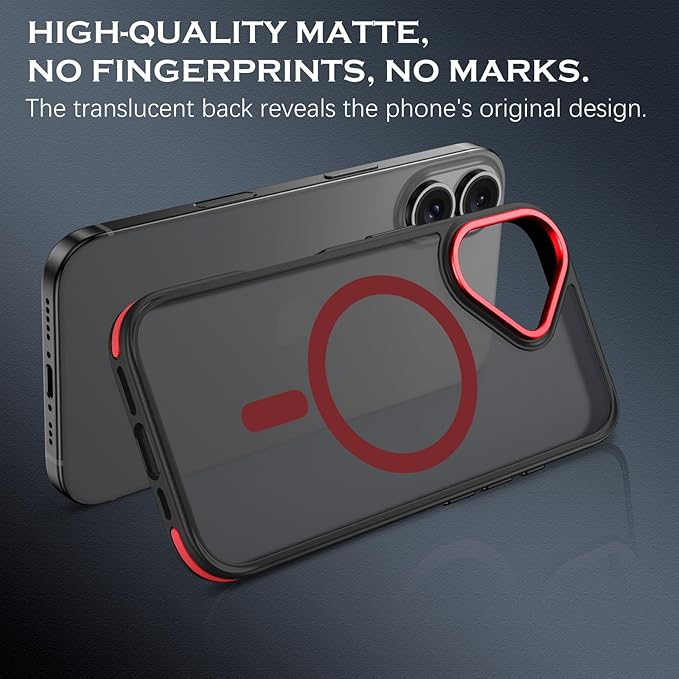 YINLAI Case for iPhone 16 Plus 6.7-Inch, iPhone 16 Plus Phone Case Magnetic [Compatible with Magsafe] Slim Translucent Matte Men Women Girls Shockproof Protective Back Cover, Black/Red