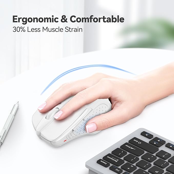 TECKNET Wireless Mouse, 2.4G Ergonomic Optical Mouse, Computer Mouse for Laptop, PC, Computer, Chromebook, Notebook, 6 Buttons, 24 Months Battery Life, 2600 DPI, 5 Adjustment Levels - White